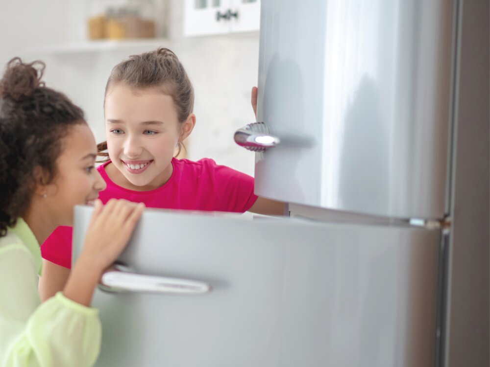 Child opening the fridge