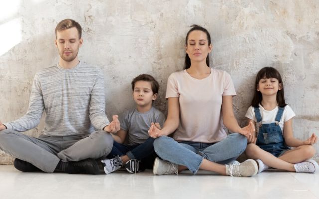 Family meditating